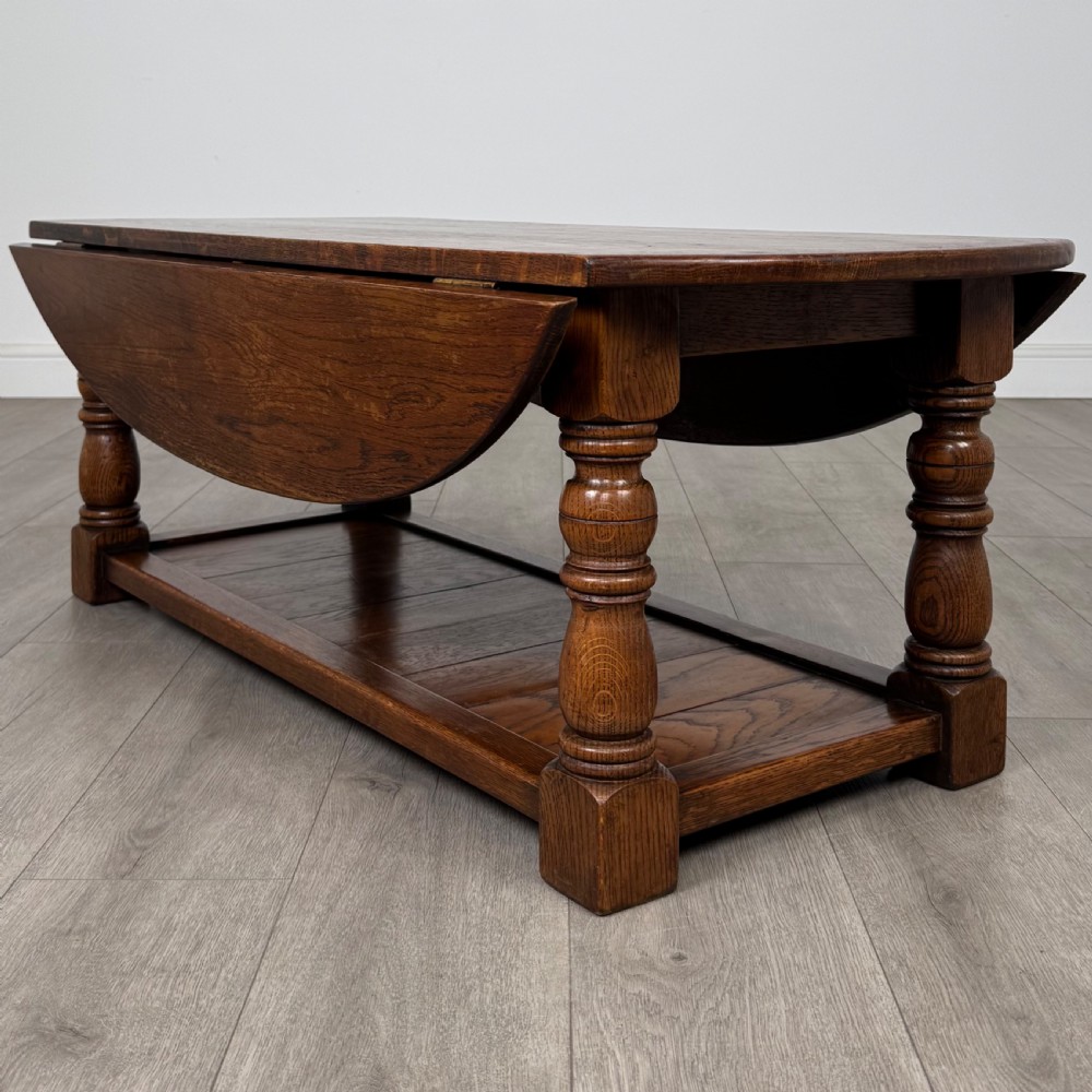 Antique 20th Century Good Quality Drop Leaf Coffee Table In Oak  View VI