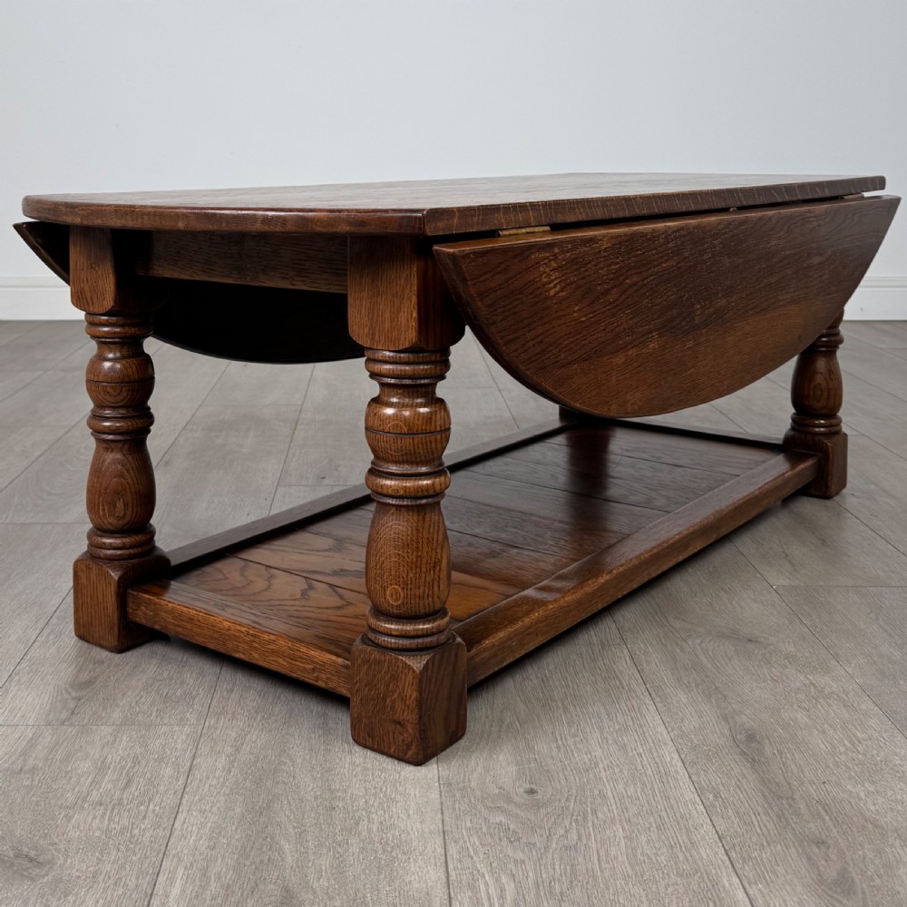 Antique 20th Century Good Quality Drop Leaf Coffee Table In Oak  View VIII