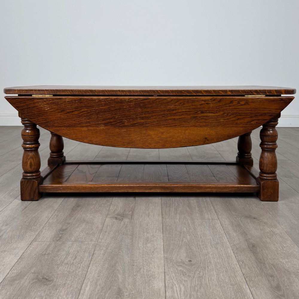 Antique 20th Century Good Quality Drop Leaf Coffee Table In Oak  View IX