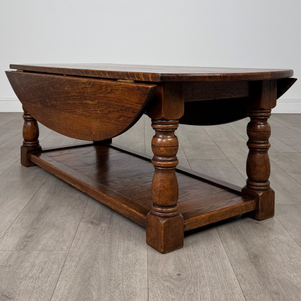 Antique 20th Century Good Quality Drop Leaf Coffee Table In Oak  View X