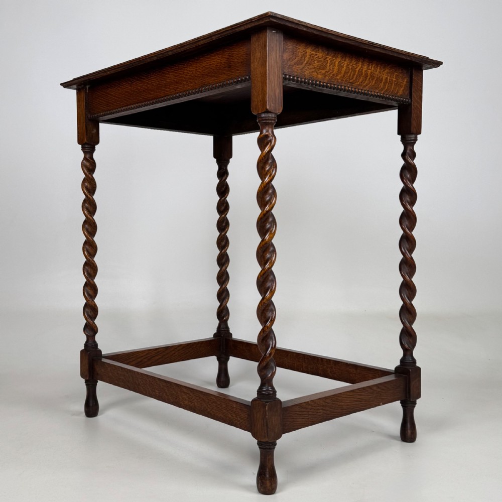 Antique 20th Century Barley Twist Side Table In Golden Oak View VI