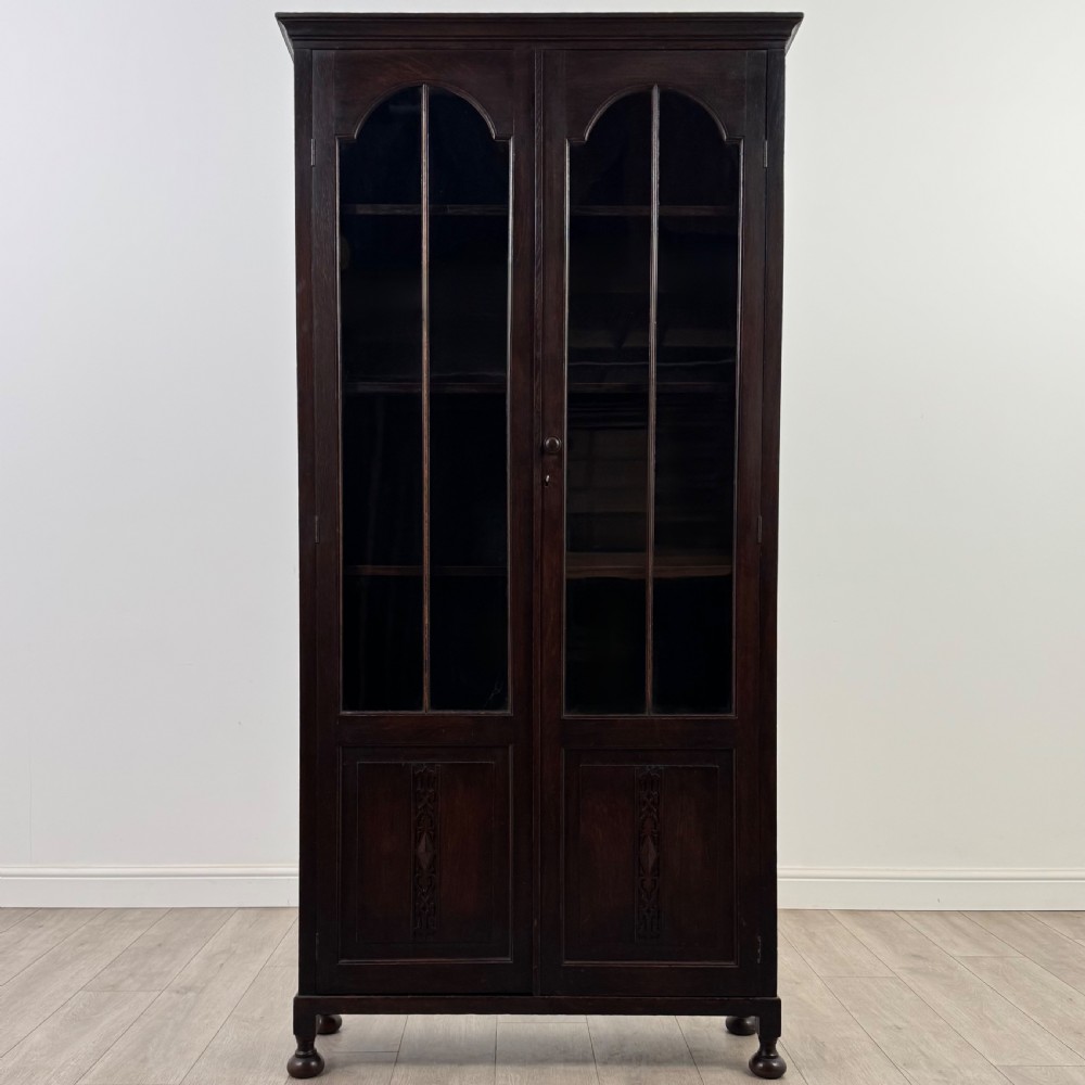 Antique 20th Century Large Glazed Display Cabinet In Oak 