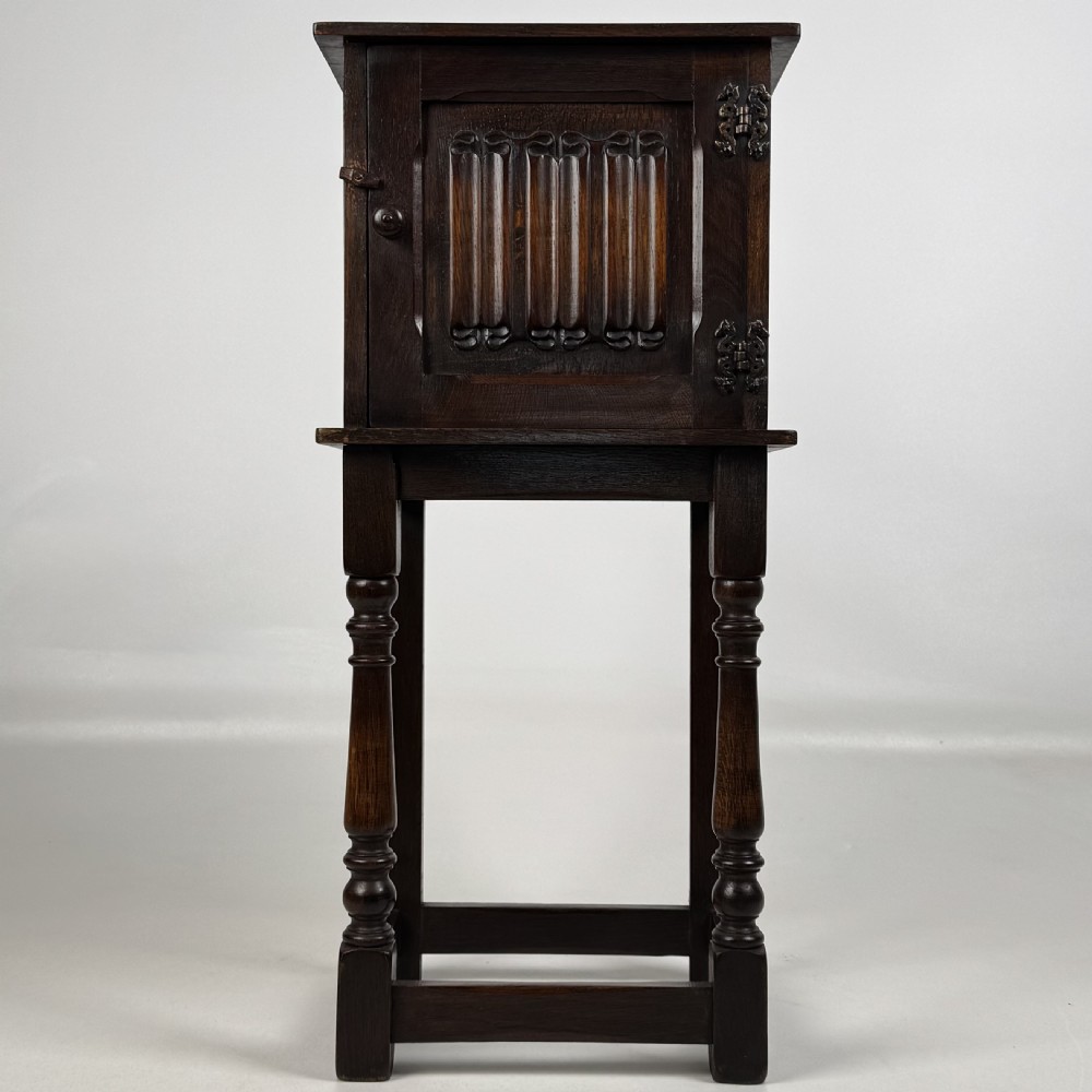 Antique 20th Century Small Carved Oak Cabinet