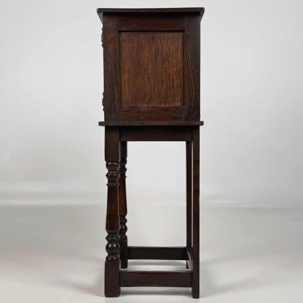  Antique 20th Century Small Carved Oak Cabinet View IV