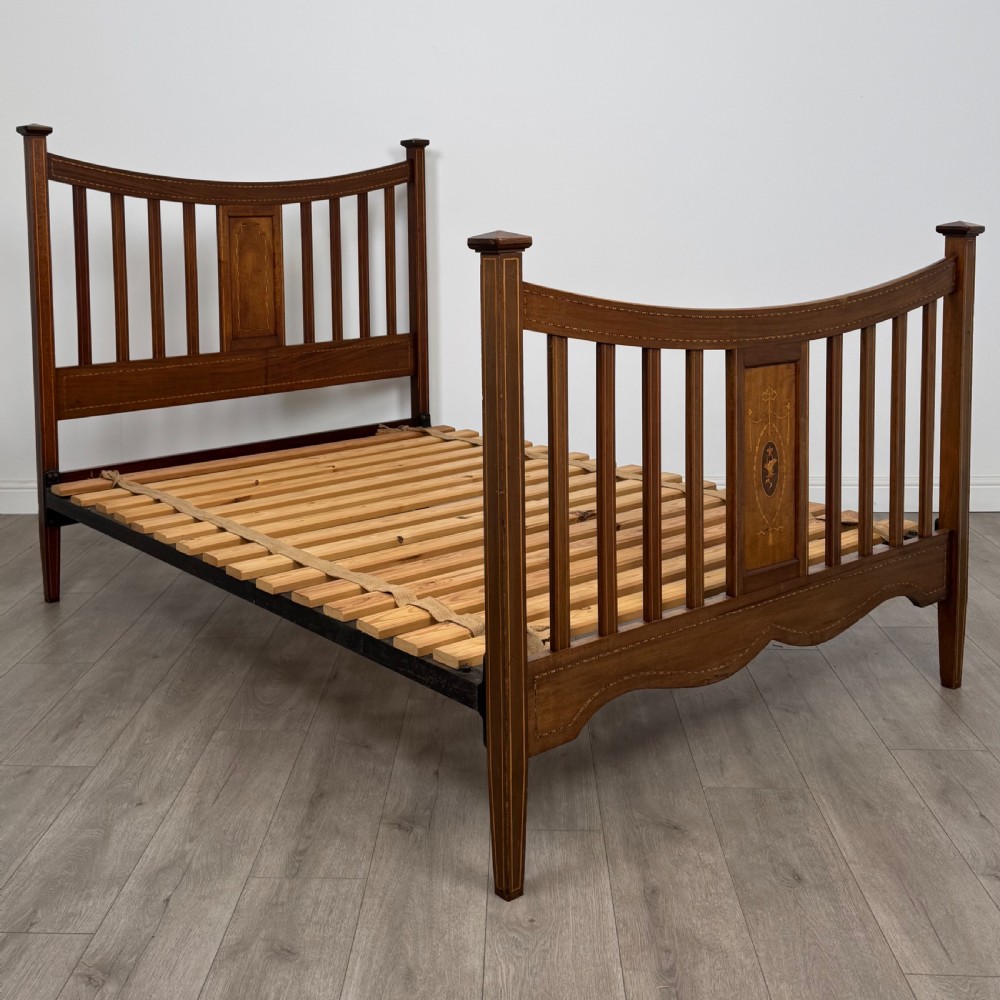 Antique 20th Century Inlaid Edwardian Double Bed In Mahogany  View II