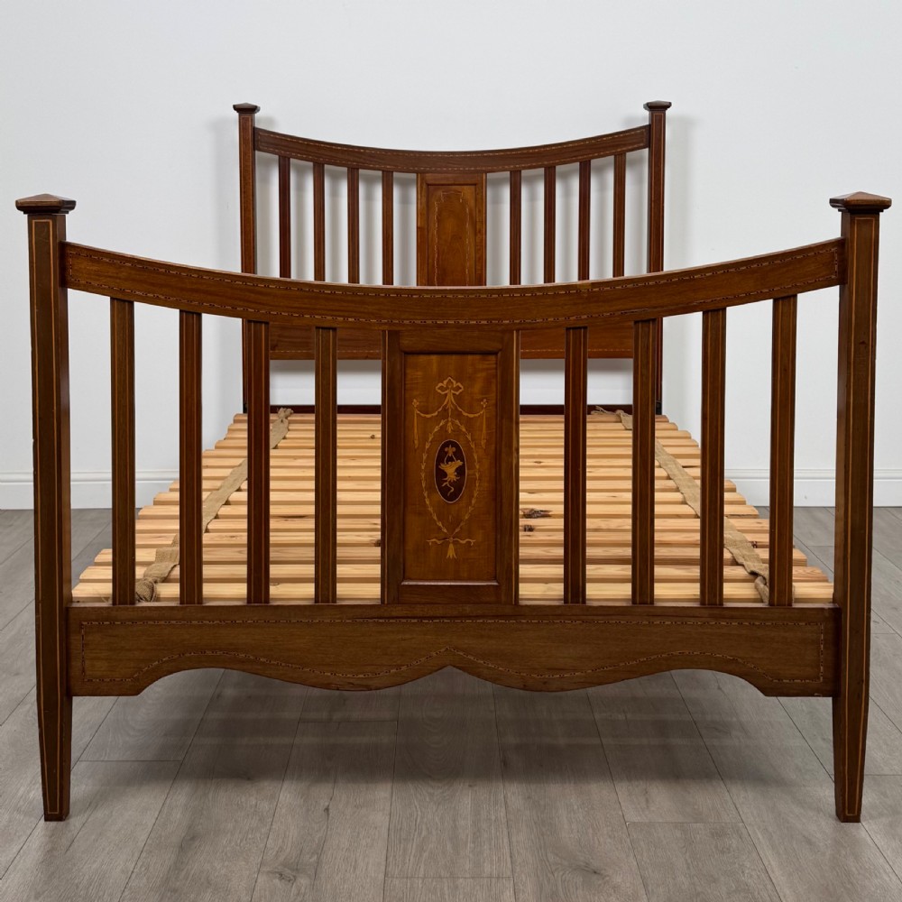 Antique 20th Century Inlaid Edwardian Double Bed In Mahogany  View IV