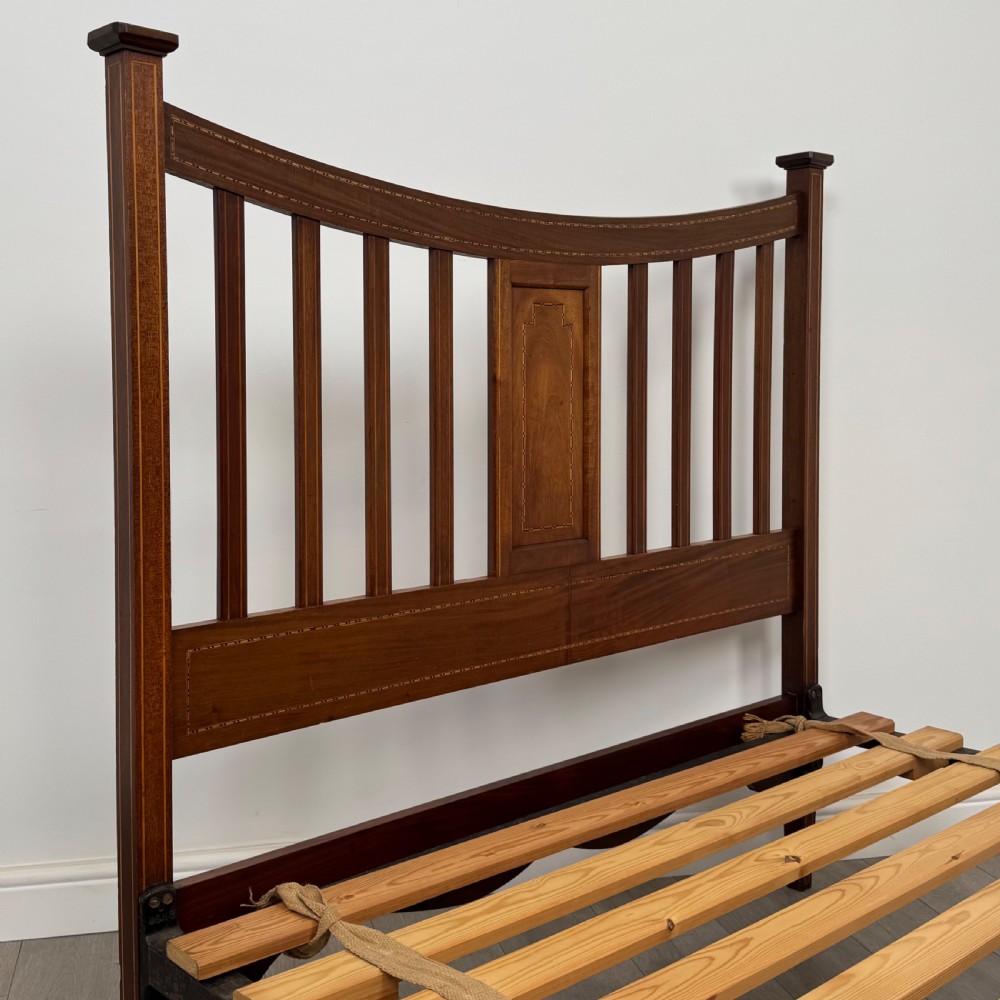 Antique 20th Century Inlaid Edwardian Double Bed In Mahogany  View V