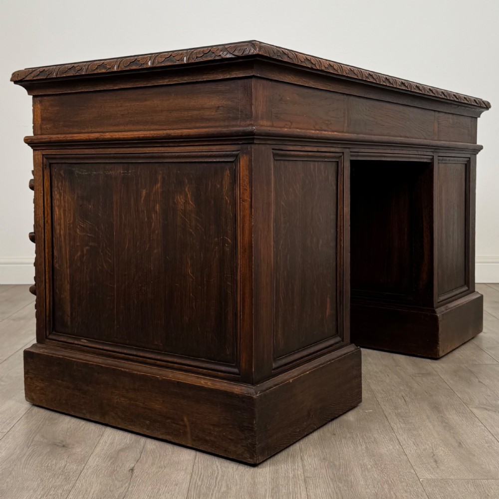 Antique 19th Century Victorian Green Man Desk In Oak View IV