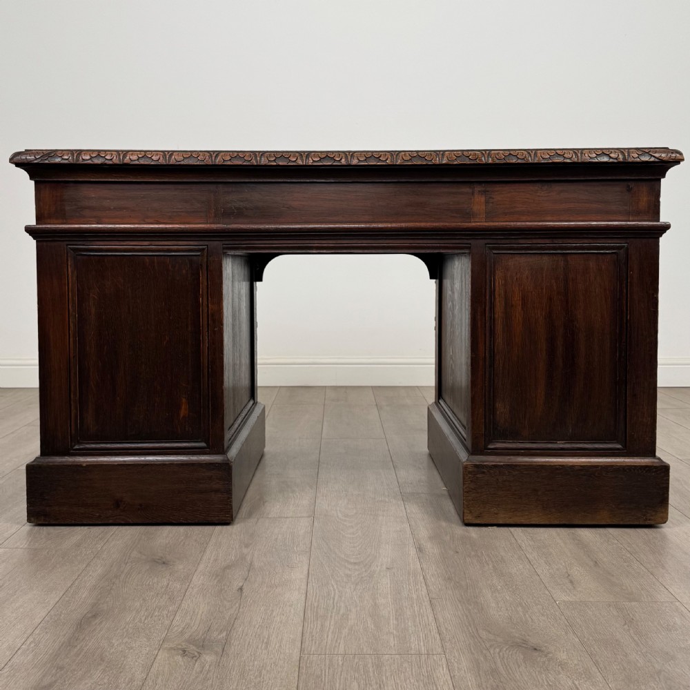 Antique 19th Century Victorian Green Man Desk In Oak View V