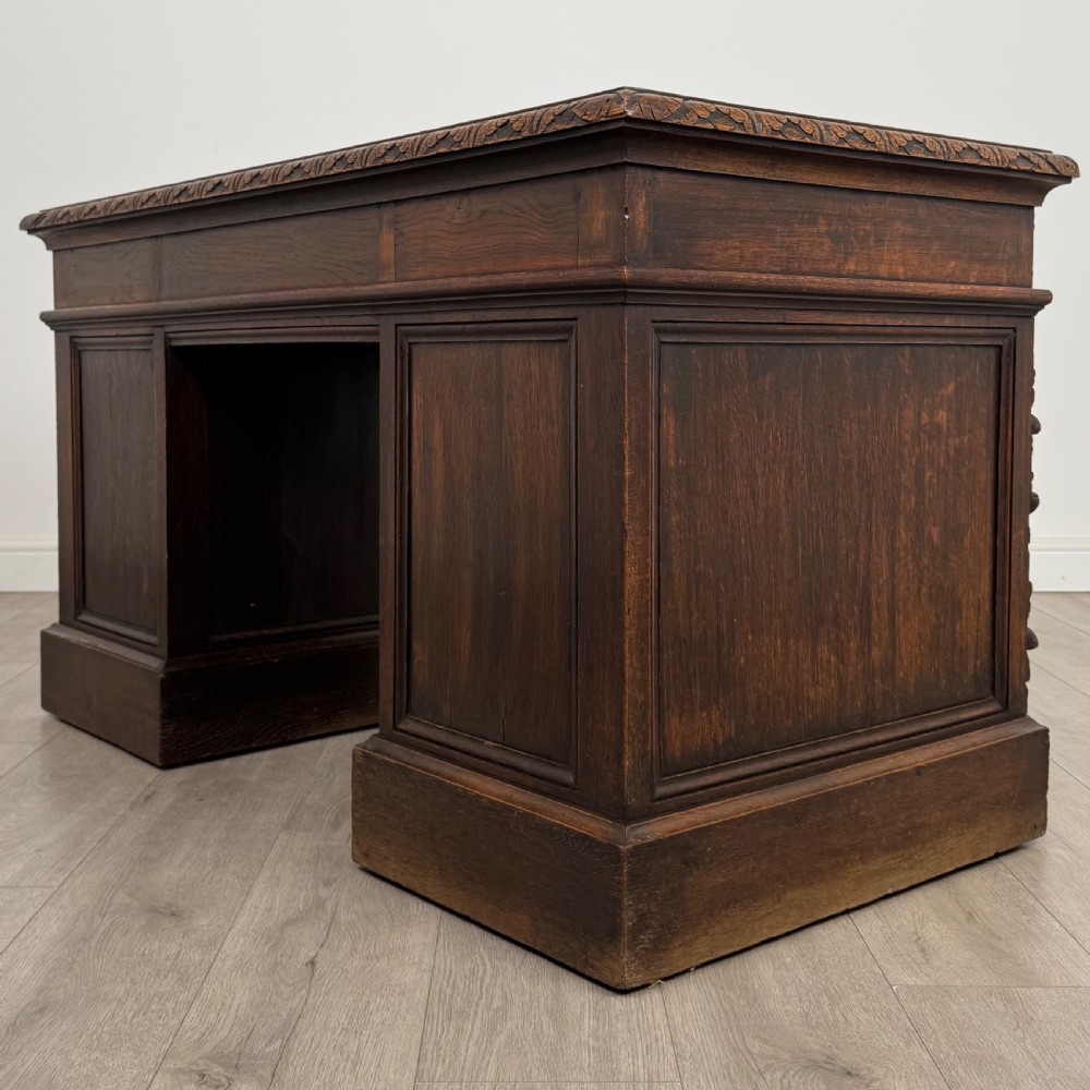 Antique 19th Century Victorian Green Man Desk In Oak View VI