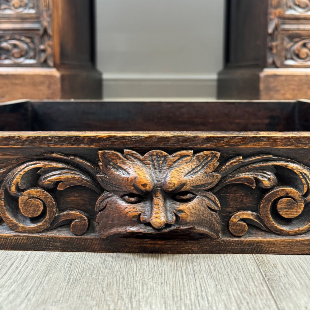 Antique 19th Century Victorian Green Man Desk In Oak View XI