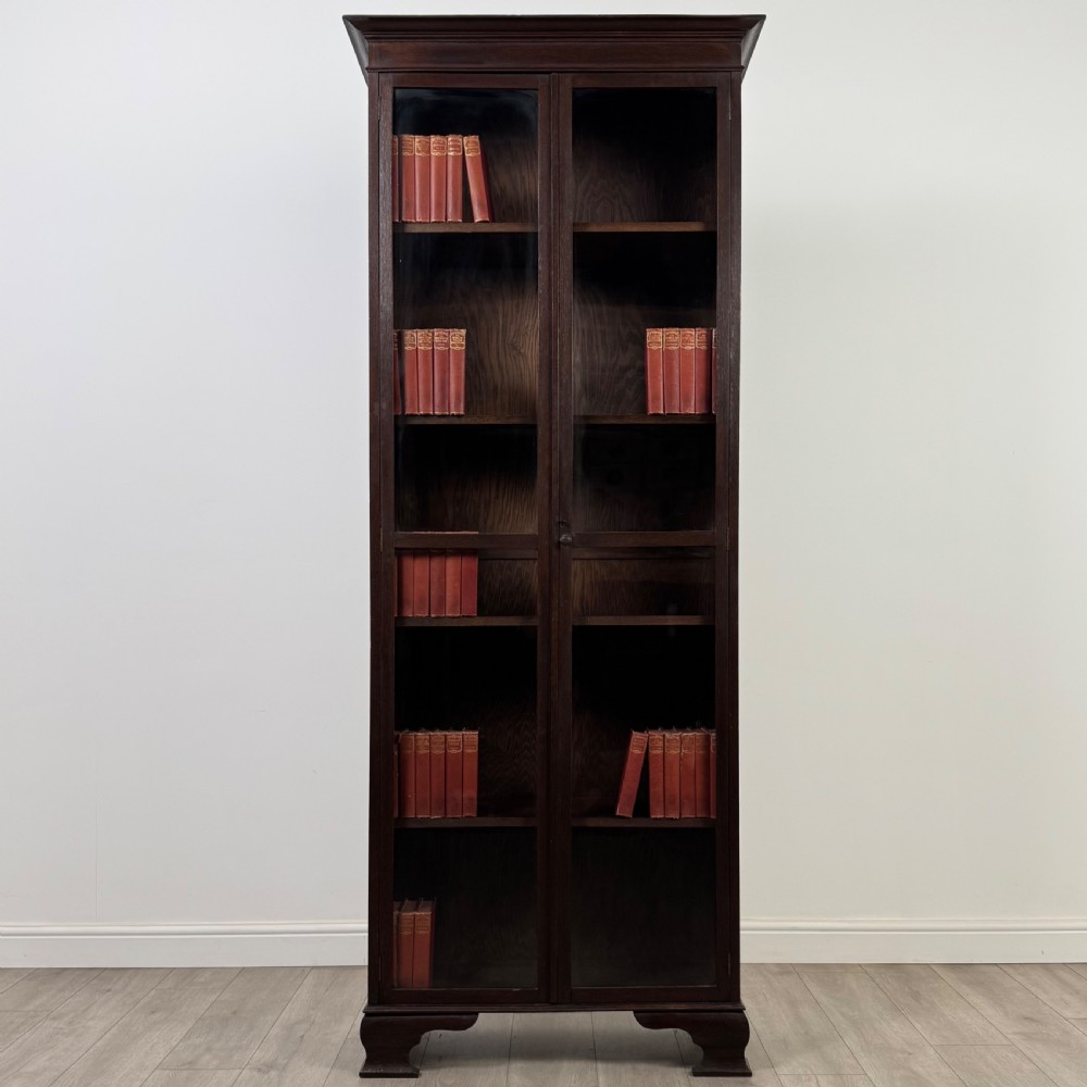 Antique 20th Century Good Quality Tall Display Cabinet In Oak