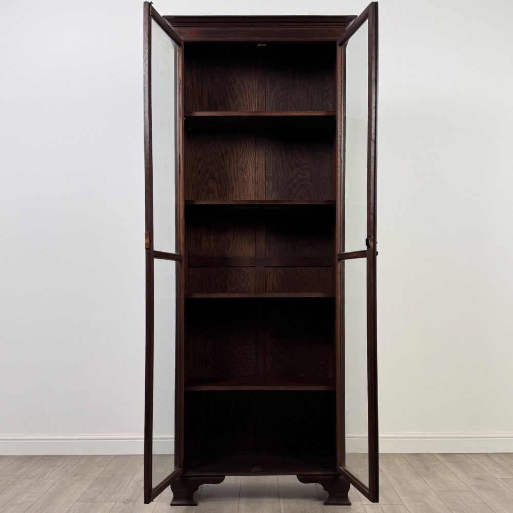 Antique 20th Century Good Quality Tall Display Cabinet In Oak View III