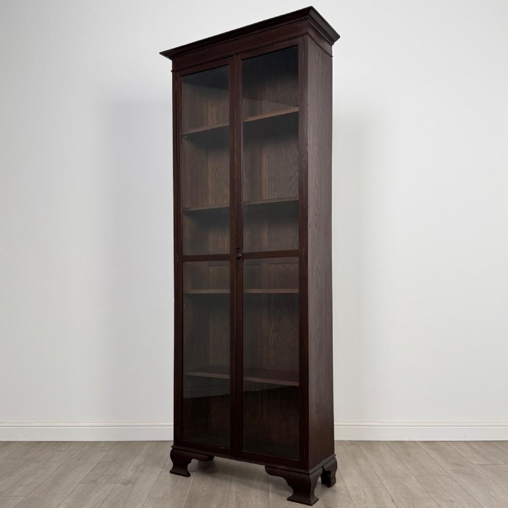 Antique 20th Century Good Quality Tall Display Cabinet In Oak View IV