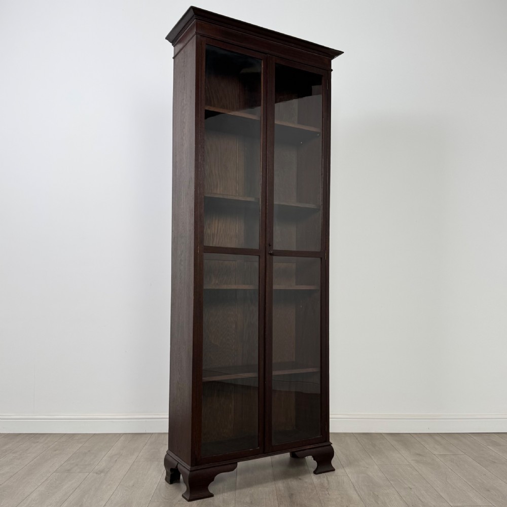 Antique 20th Century Good Quality Tall Display Cabinet In Oak View X
