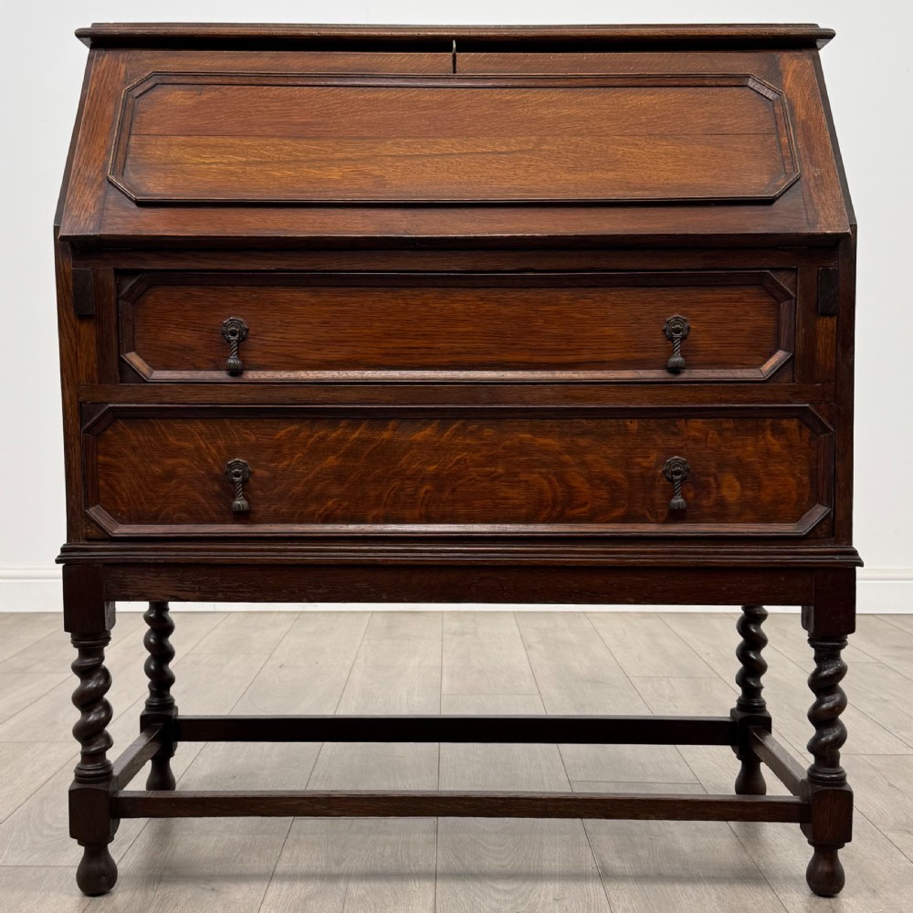  Antique 20th Century Edwardian Bureau In Oak