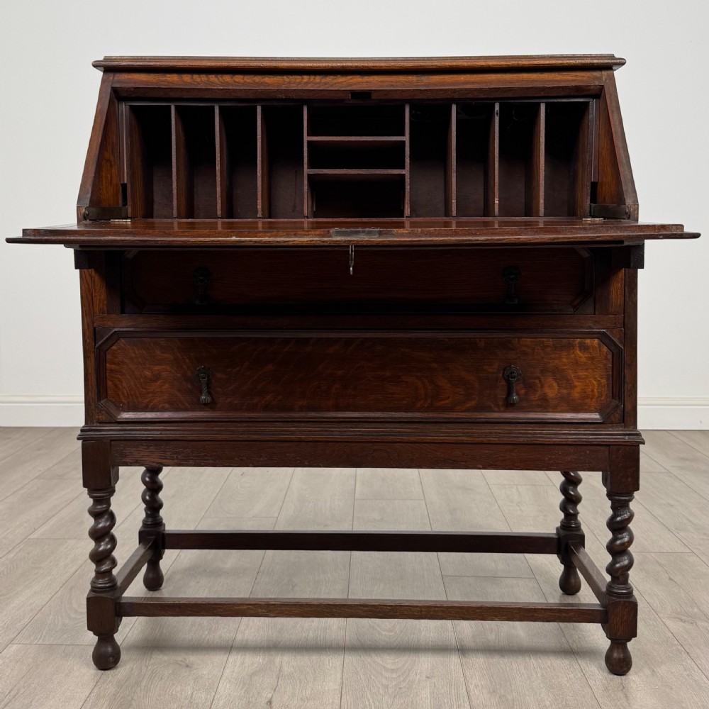  Antique 20th Century Edwardian Bureau In Oak View II
