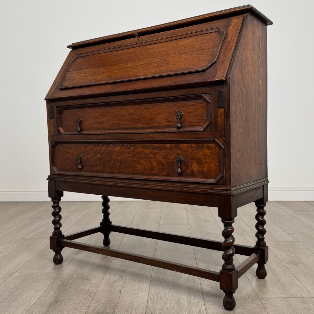  Antique 20th Century Edwardian Bureau In Oak View III