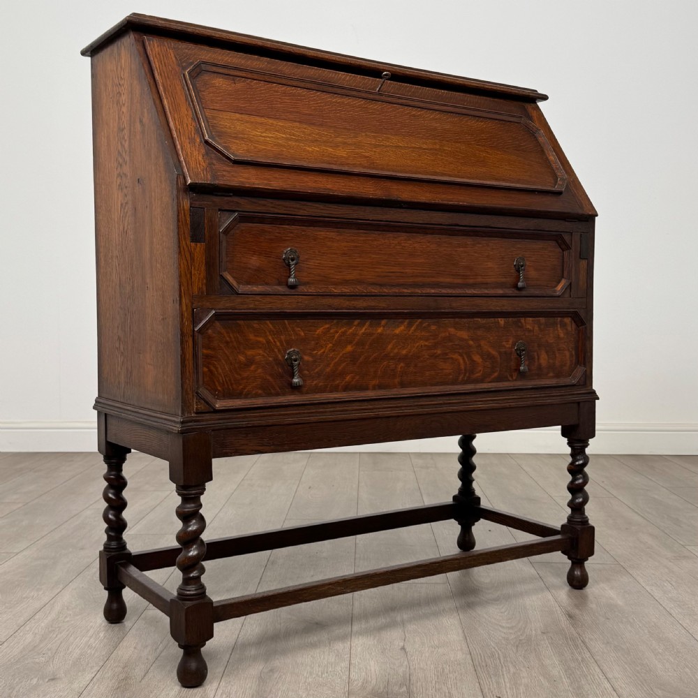 Antique 20th Century Edwardian Bureau In Oak View IX