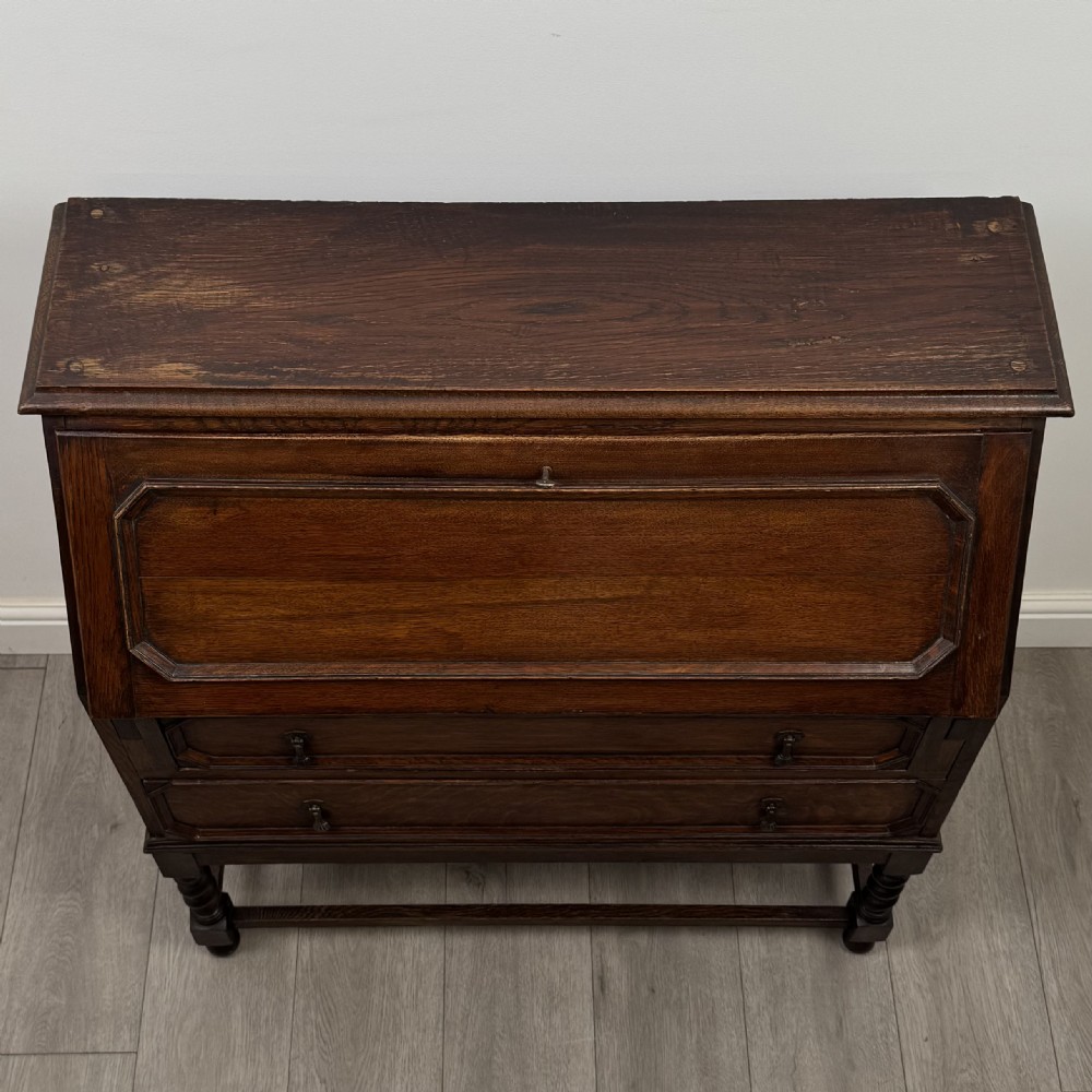  Antique 20th Century Edwardian Bureau In Oak View X