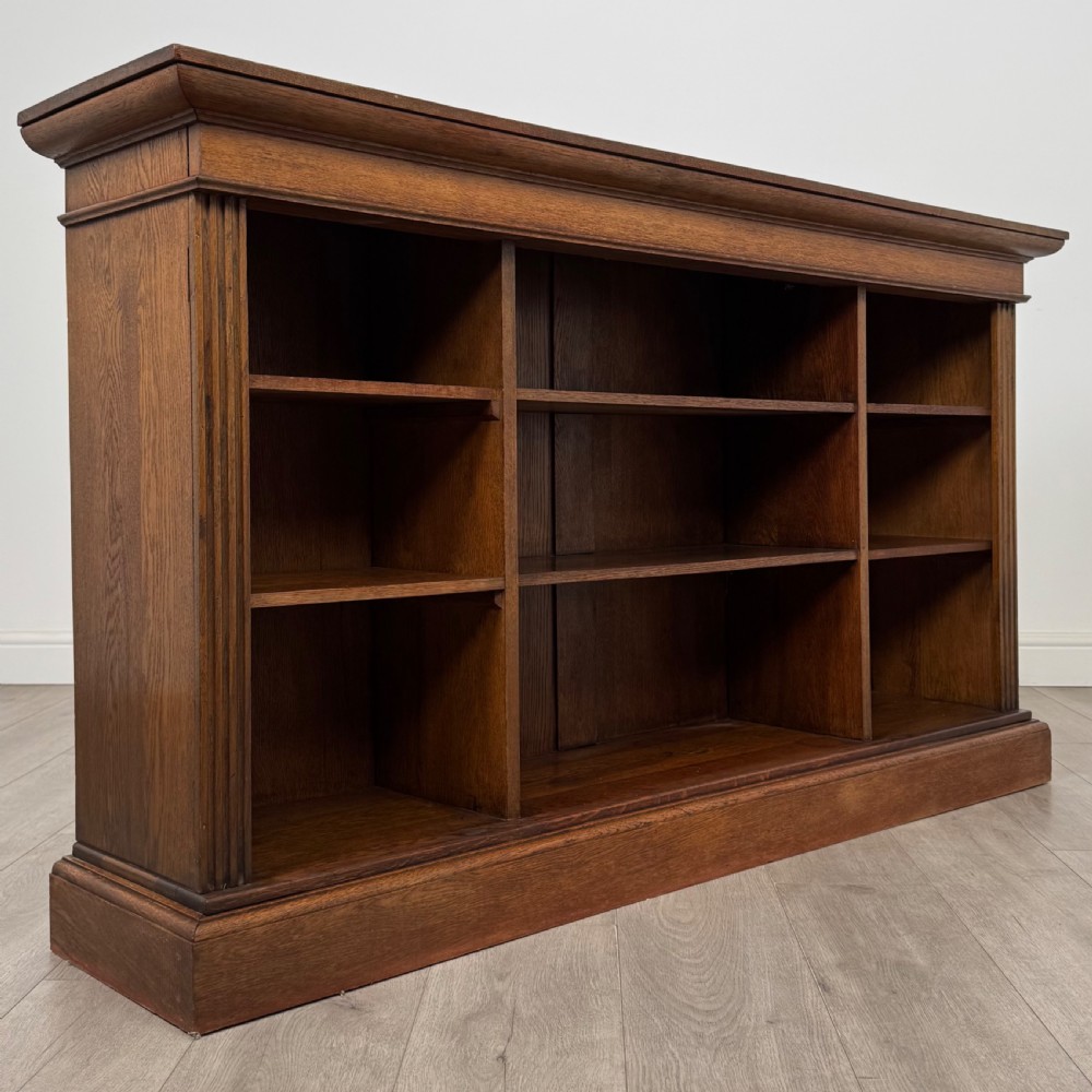 Antique 20th Century Fine Quality Open Bookcase In Oak  View VIII