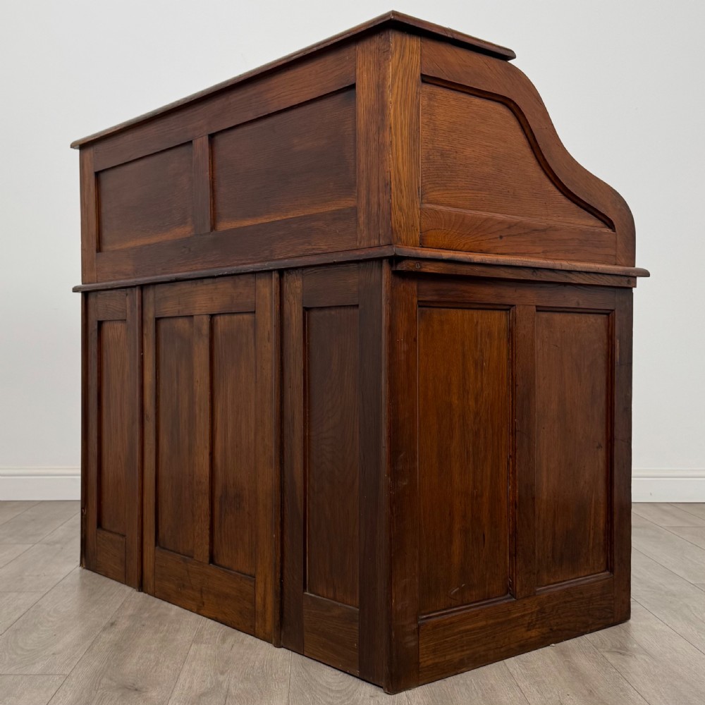 Antique 20th Century Edwardian Roll Top Desk In Oak View VII