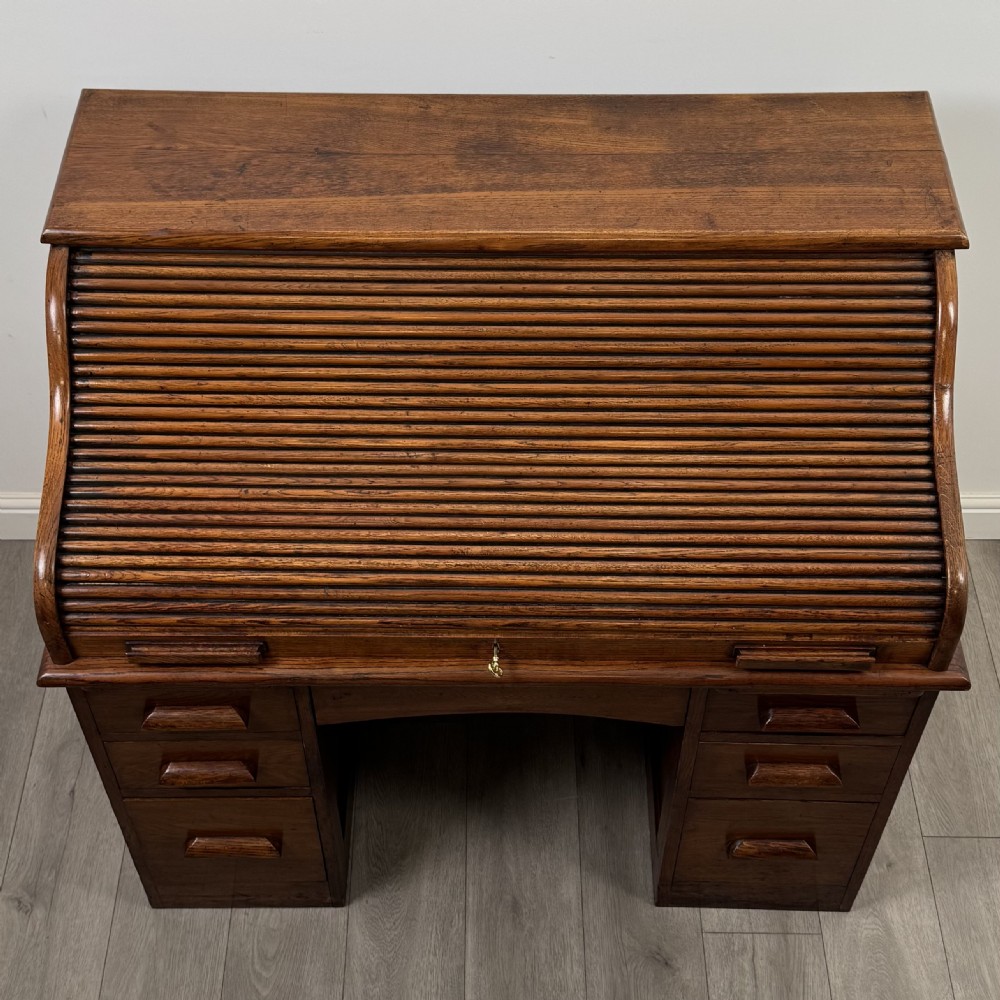 Antique 20th Century Edwardian Roll Top Desk In Oak View X