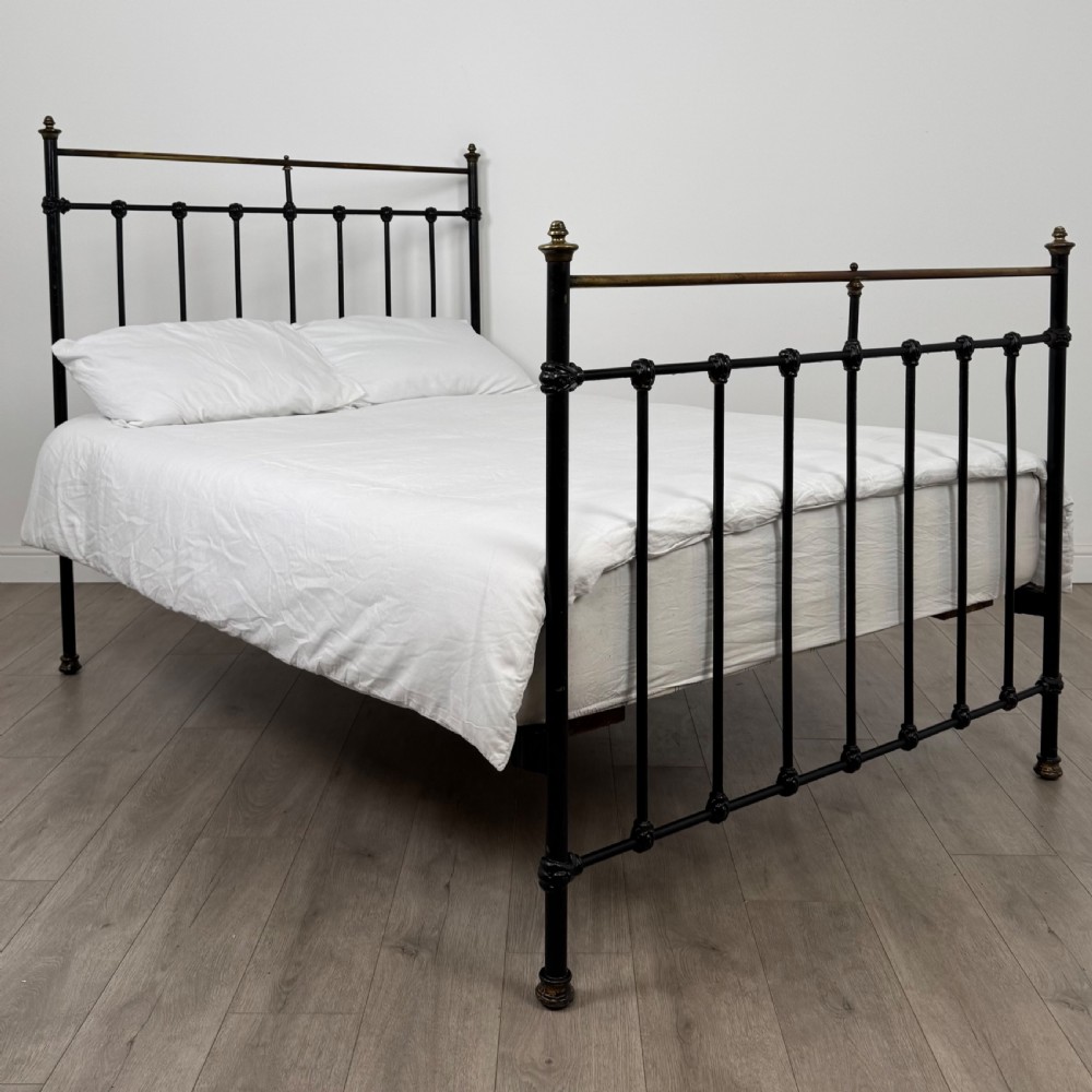 Antique 19th Century Victorian Brass And Iron Double Bed 