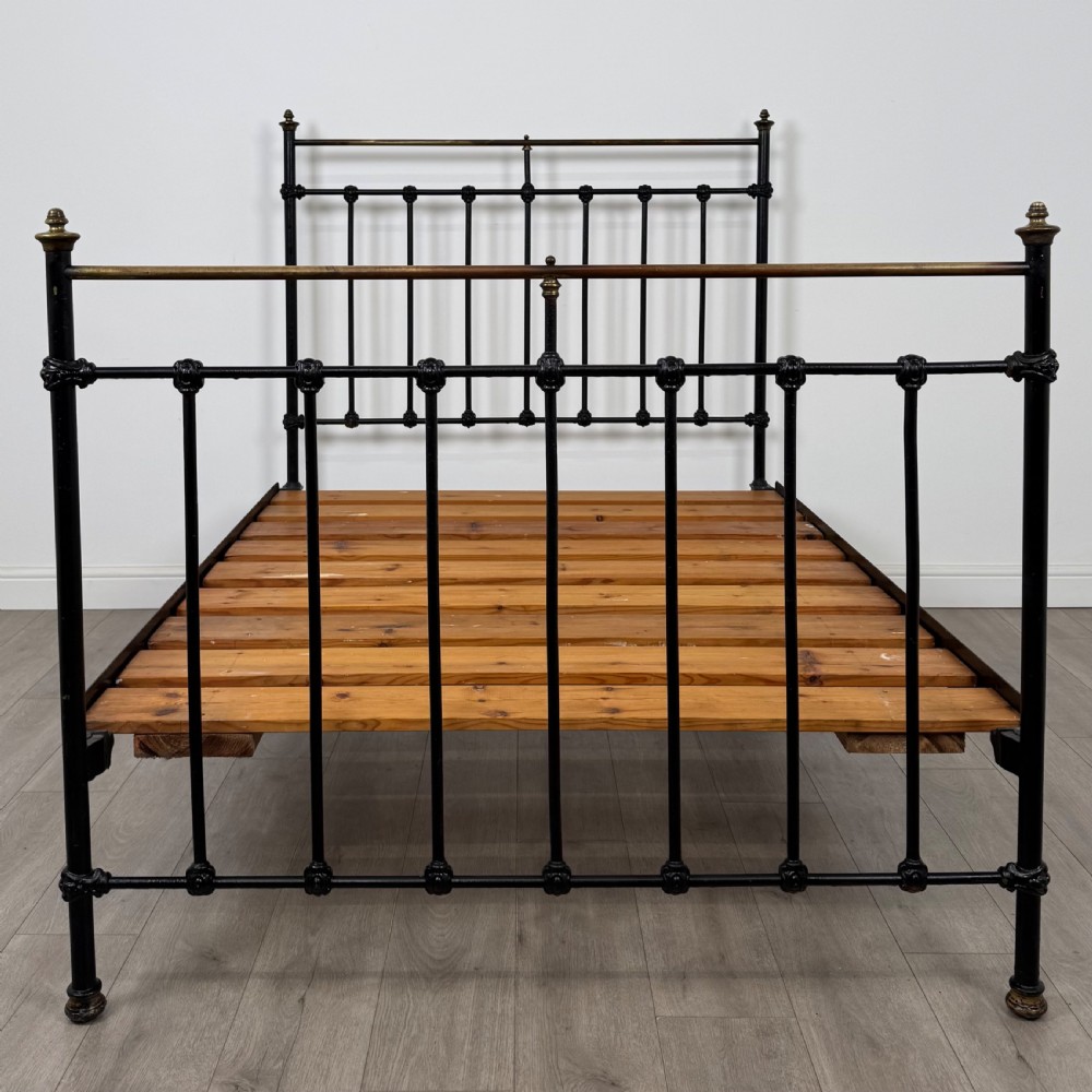 Antique 19th Century Victorian Brass And Iron Double Bed  View IV