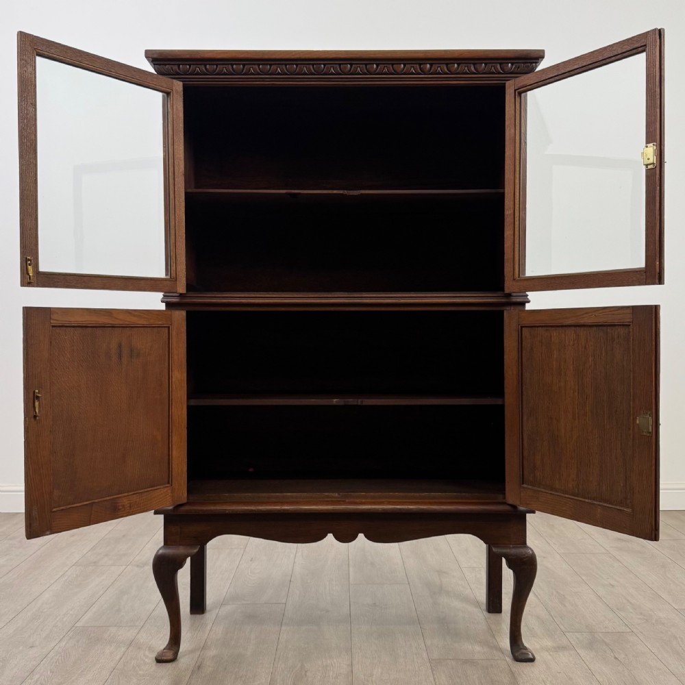Antique 19th Century Carved Victorian Display Cabinet In Oak  View III