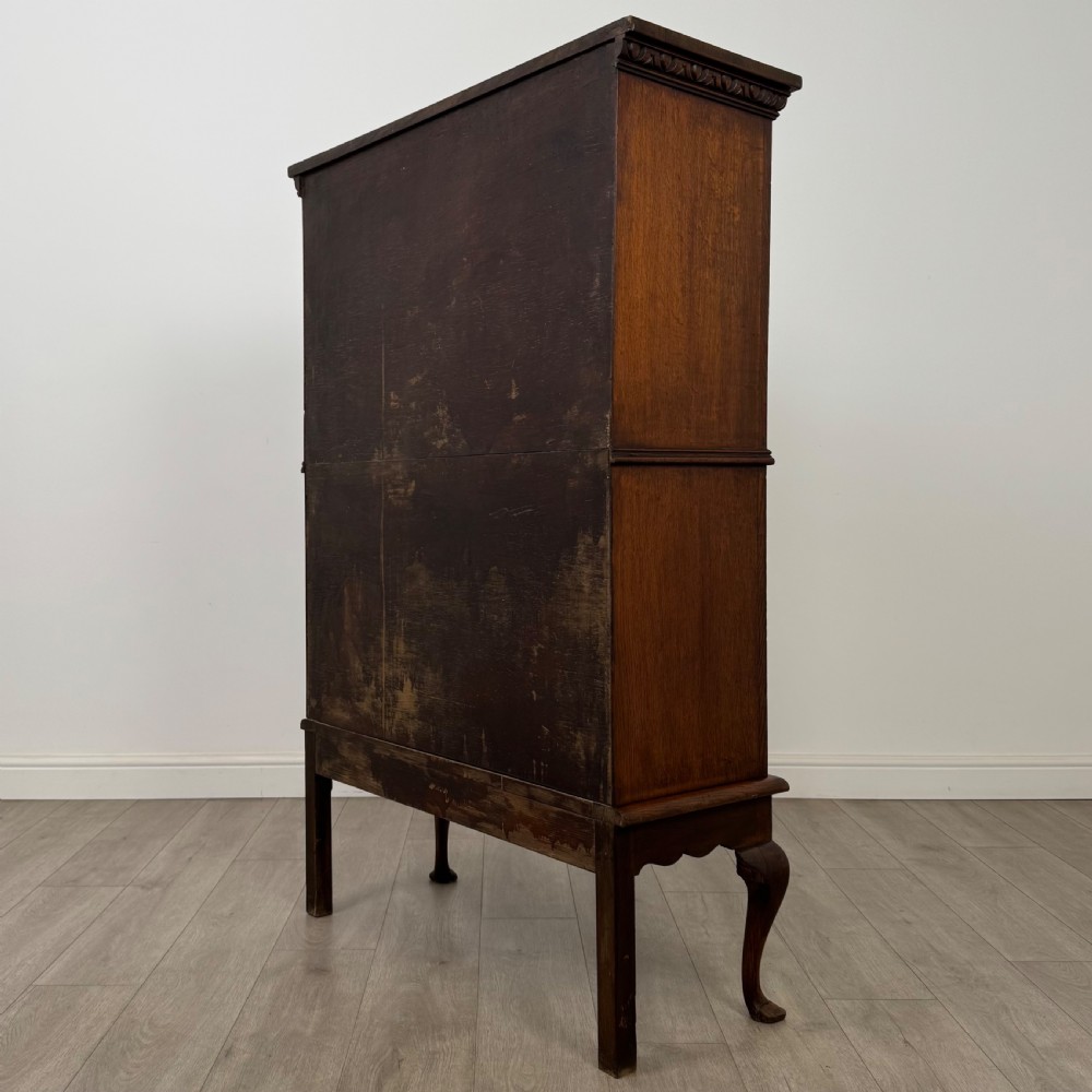 Antique 19th Century Carved Victorian Display Cabinet In Oak  View VIII