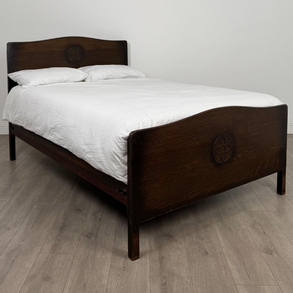  Antique 20th Century Good Quality Double Bed In Oak