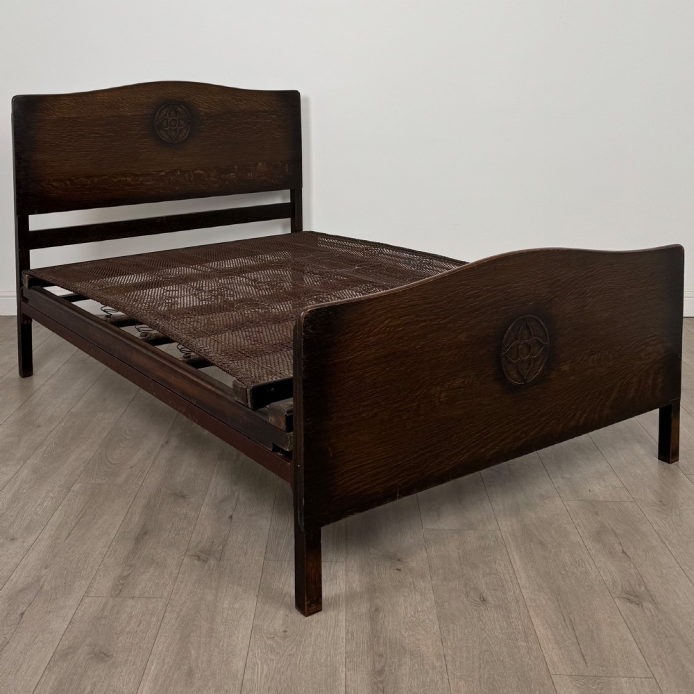  Antique 20th Century Good Quality Double Bed In Oak View II