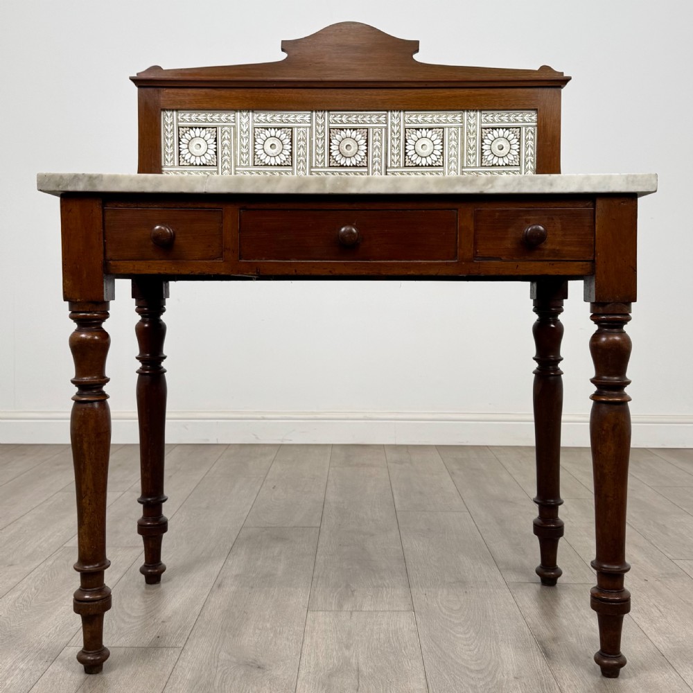  Antique 19th Century Marble Top Washstand In Mahogany 