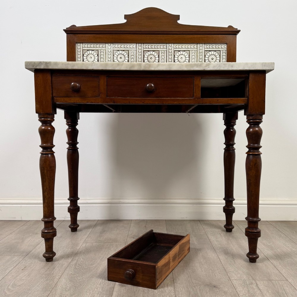 Antique 19th Century Marble Top Washstand In Mahogany  View X