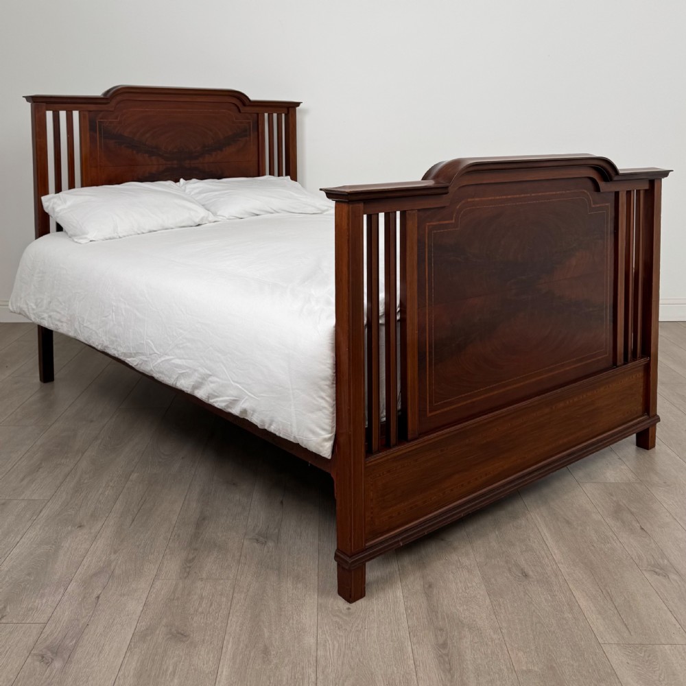 Antique 20th Century Edwardian Inlaid Double Bed In Mahogany 