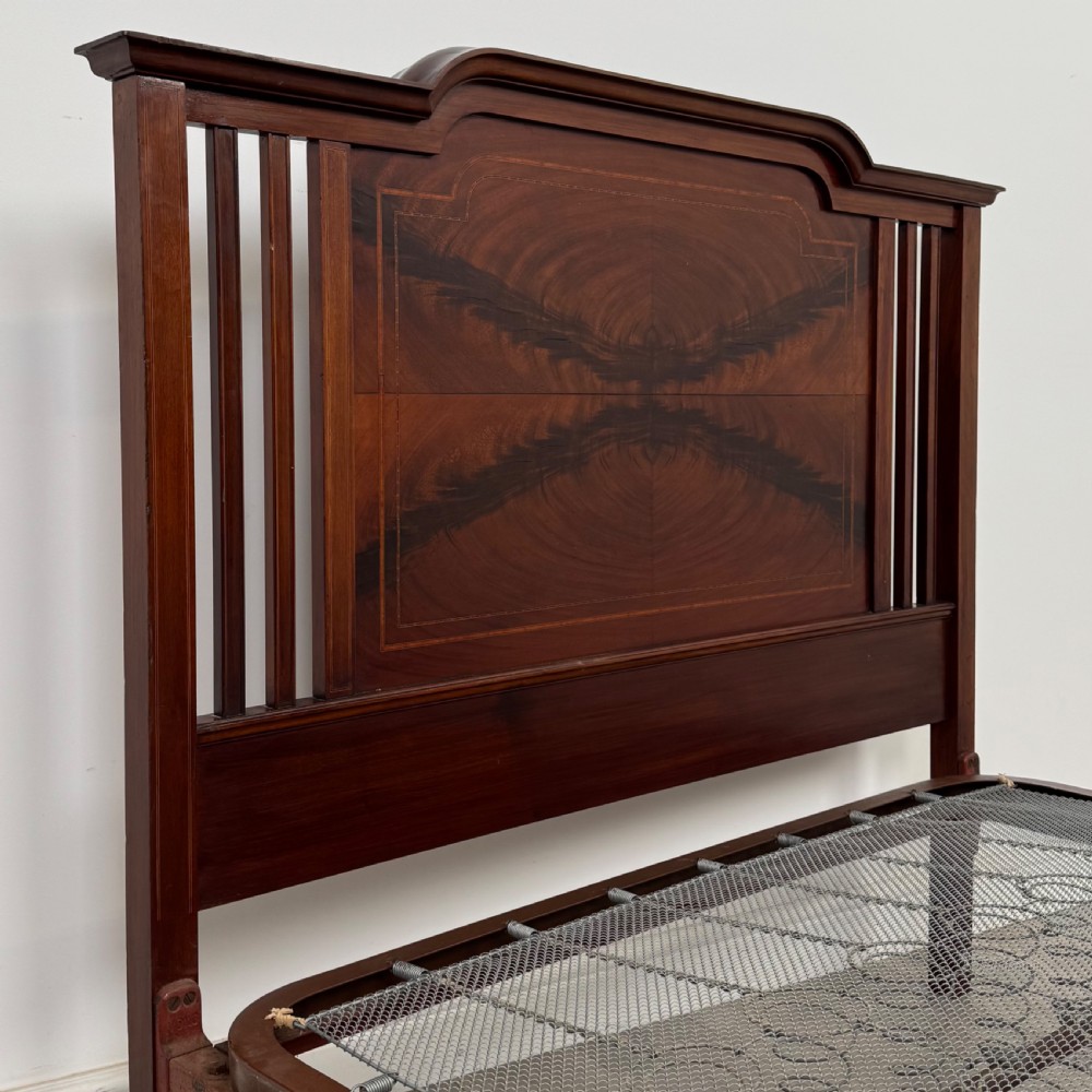 Antique 20th Century Edwardian Inlaid Double Bed In Mahogany  View V