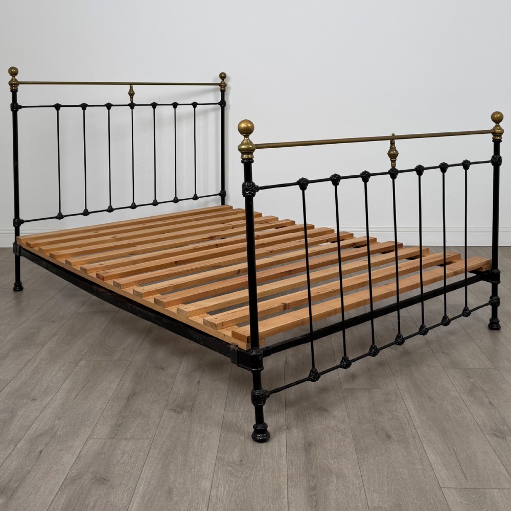 Antique 19th Century Victorian Brass And Iron Double Bed  View II