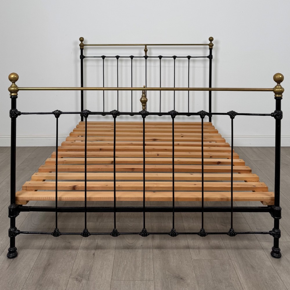 Antique 19th Century Victorian Brass And Iron Double Bed  View IV