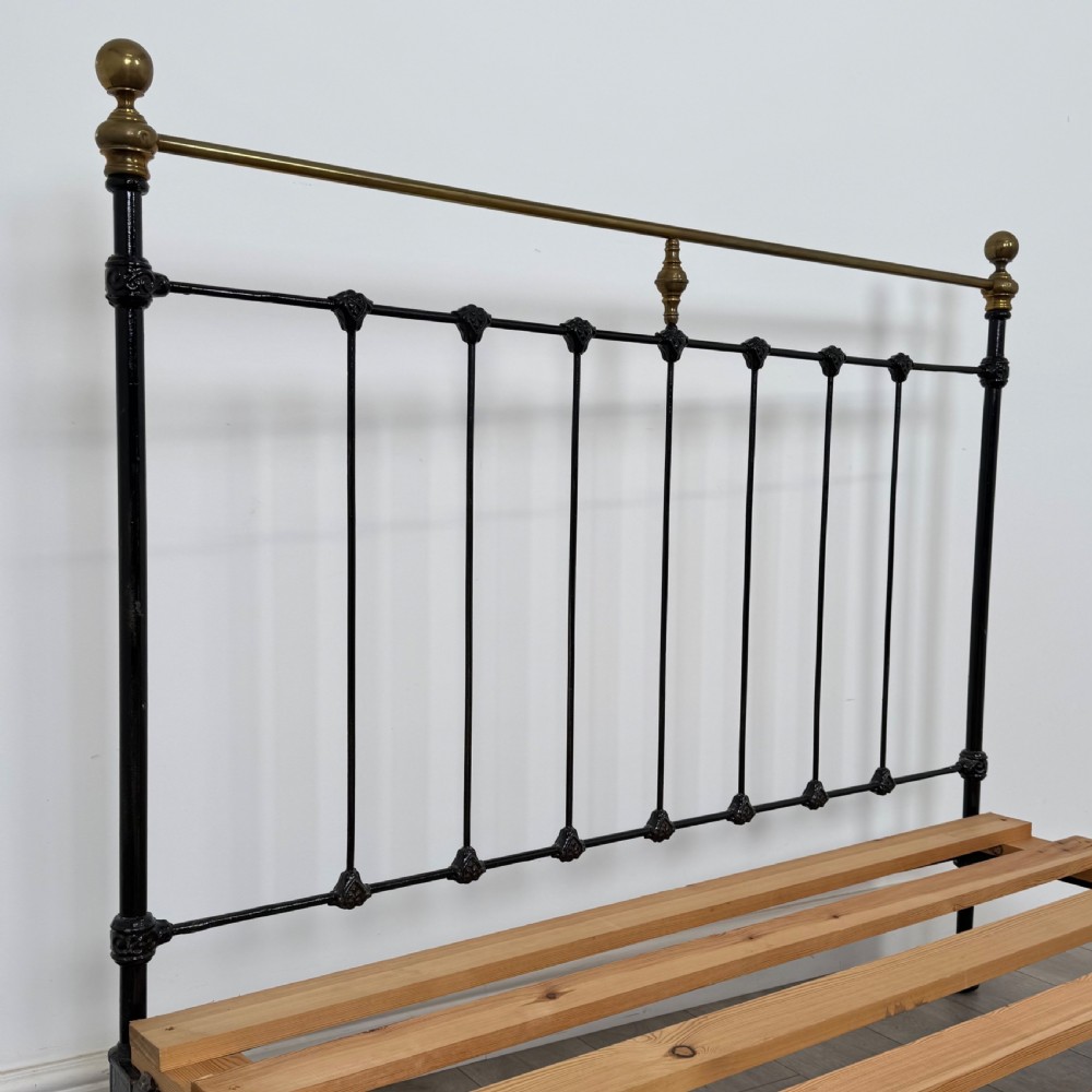 Antique 19th Century Victorian Brass And Iron Double Bed  View V