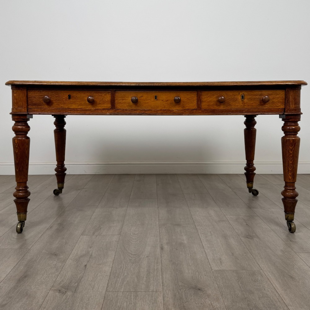Antique 19th Century Large Partners Writing Table In Golden Oak 