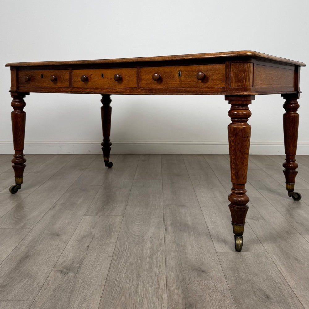 Antique 19th Century Large Partners Writing Table In Golden Oak  View II