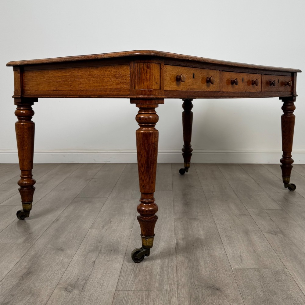 Antique 19th Century Large Partners Writing Table In Golden Oak  View IV