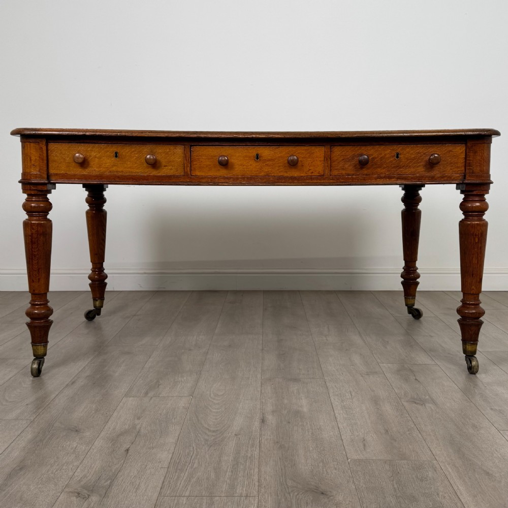 Antique 19th Century Large Partners Writing Table In Golden Oak  View V