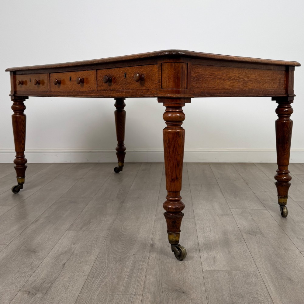 Antique 19th Century Large Partners Writing Table In Golden Oak  View VI