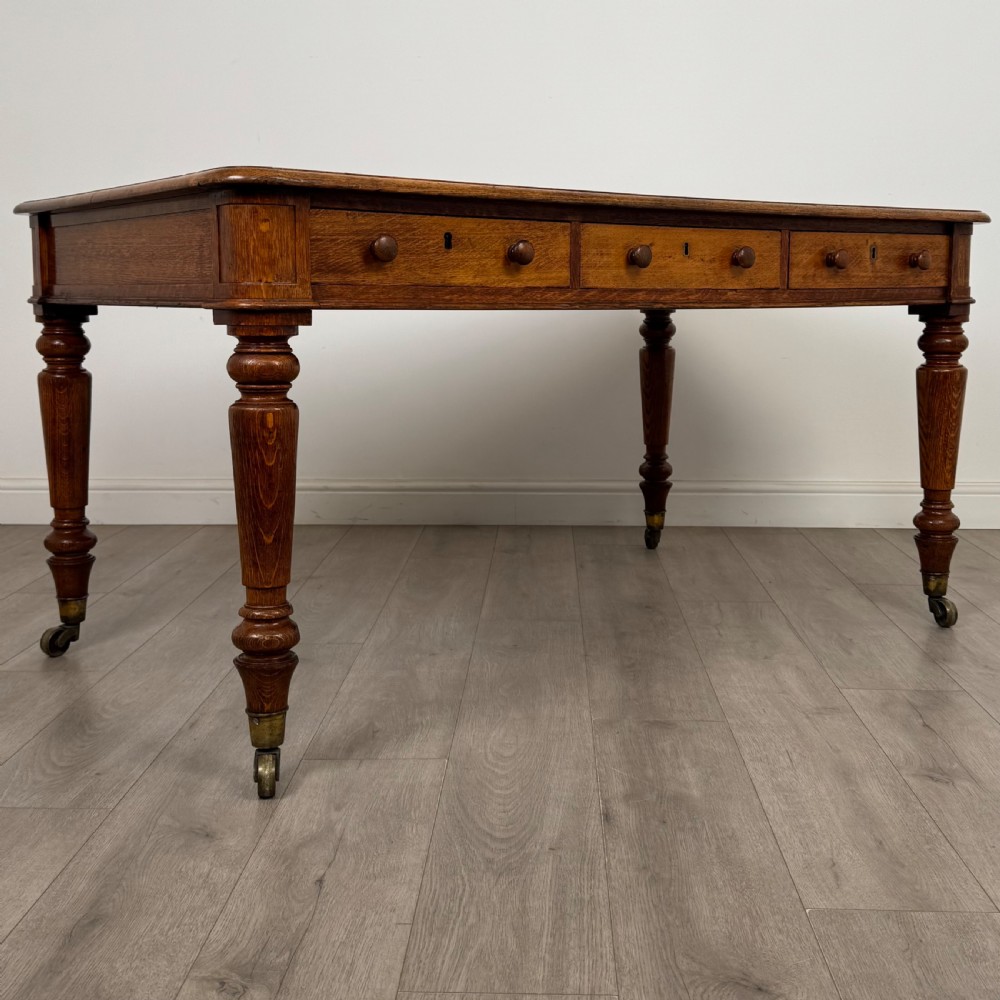 Antique 19th Century Large Partners Writing Table In Golden Oak  View VIII