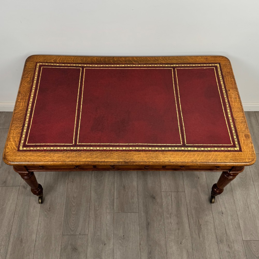 Antique 19th Century Large Partners Writing Table In Golden Oak  View IX