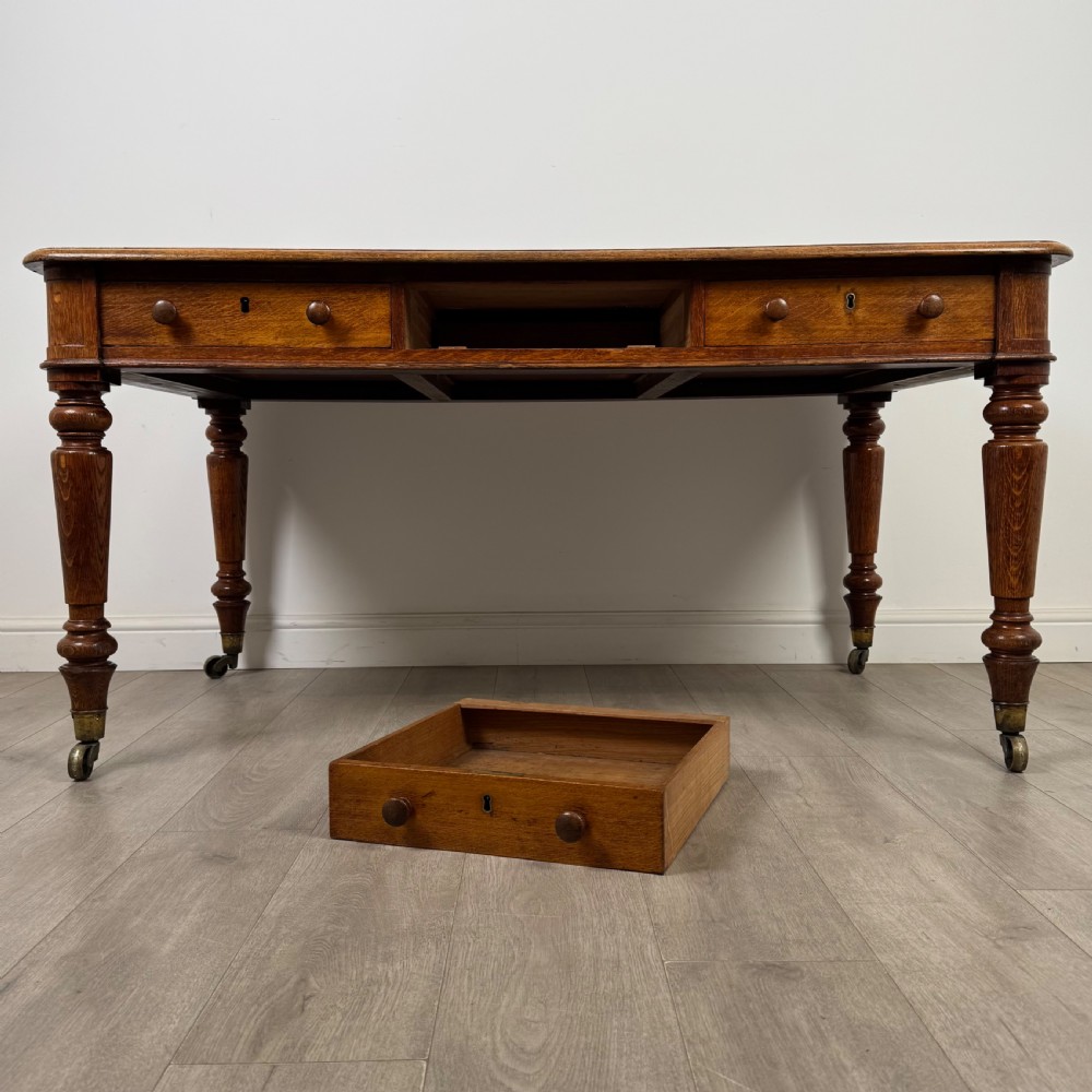 Antique 19th Century Large Partners Writing Table In Golden Oak  View X