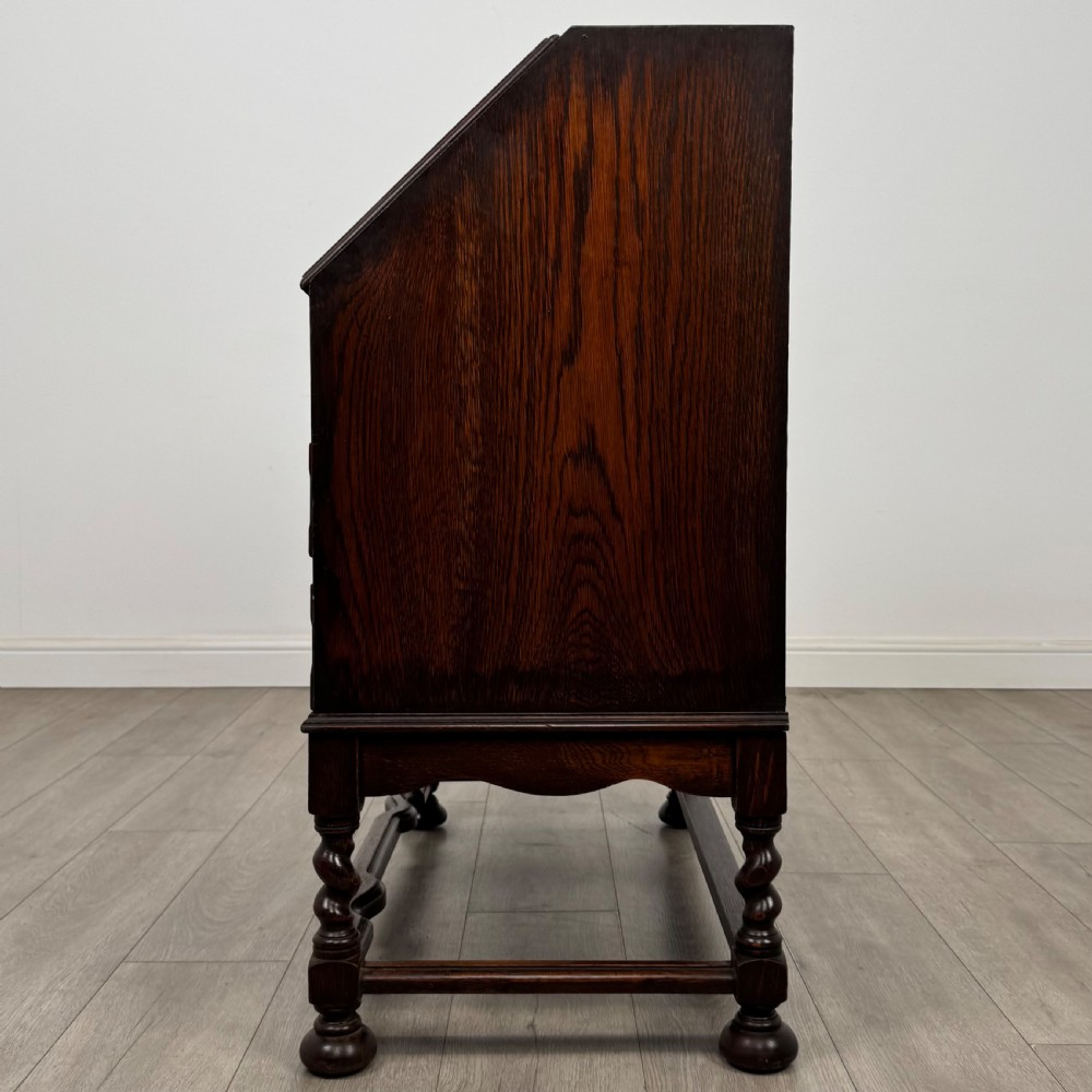 Antique 20th Century Jacobean Style Bureau In Oak  View IV