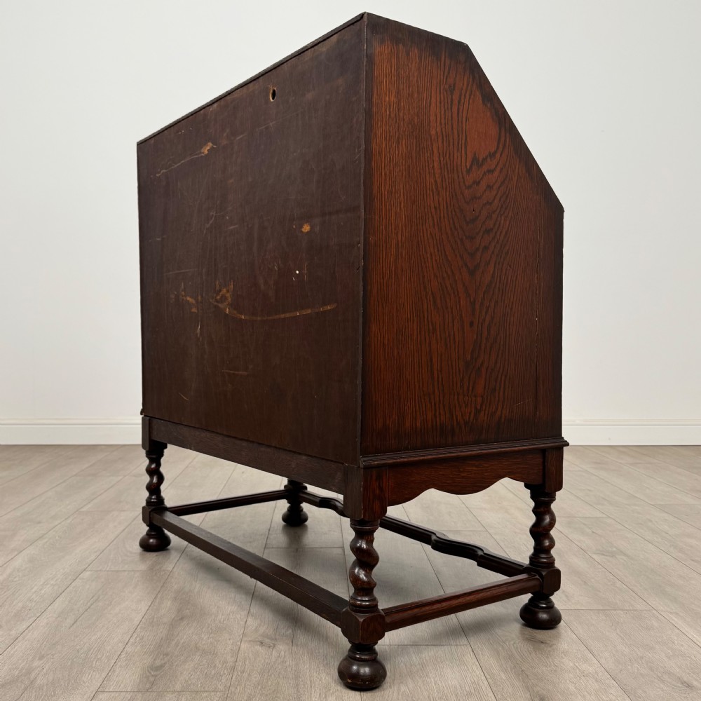 Antique 20th Century Jacobean Style Bureau In Oak  View VII